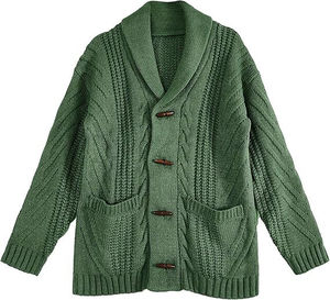 Fashion Daily Wear Men <b>Cable</b> Twist Cardigan Solid Green Full Sleeve Button Front Autumn Wear <b>Sweater</b> Standard Thickness Regular - Product Image 1