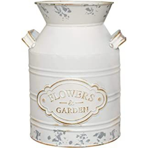 Vases à fleurs en métal galvanisé finition blanche, faits à la main, en forme de bidon à lait avec poignée latérale, pour la décoration intérieure, extérieure et de jardin, porte-fleurs - Product Image 1