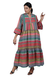 Robe longue en coton jacquard pour femmes, style bohème, manches cloche, col en V - Product Image 3