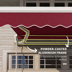 Tenda da Sole Manuale Retrattile 2,4m x 2m con Manovella, Protezione Solare per Esterni, Copertura per Finestre e Terrazze, Rosso Vino - Bracci Pieghevoli, Misura 4m - Product Image 6