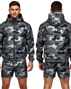 Ensemble court coupe-vent camouflage urbain pour homme, vêtements de sport, séchage rapide, à capuche, léger, polyester, tenue d'été - Product Image 3
