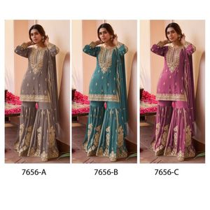 Conjunto de Kurti Sharara de Fiesta Formal con Bordado de Seda Pesada de Primera Calidad, Dupatta Bordada a Juego, Ropa Étnica de Diseñador - Product Image 6