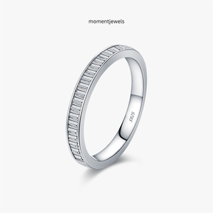 <b>Emerald</b> Cut Moissanite Sterling <b>Silver</b> <b>Ring</b> Rhodium Plated Minimalist Luxury Anniversary Promise Jewelry Women 5G - Product Image 1