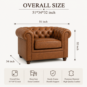 Canapé Chesterfield en cuir véritable marron de qualité supérieure avec garniture cloutée, élégant canapé d'appoint en cuir et mobilier de salon - Product Image 3