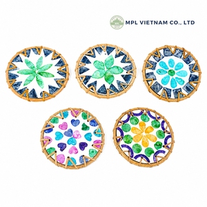Posavasos de mosaico de ratán tejido vietnamita al por mayor, hecho a mano con nácar y diseño floral, salvamanteles decorativo ecológico para mesa - Product Image 2