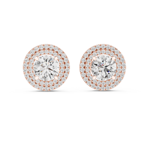 Boucles d'oreilles clous en moissanite halo rondes, plaqué or rose 18 carats, rhodiées, certifiées IGI, pour cadeau d'anniversaire ou de fête - Product Image 1