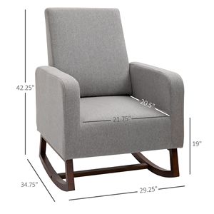 Poltrona a dondolo Accent Lounge con base in legno massello, in lino grigio, girevole, poltrona singola per balcone, stile relax - Product Image 3