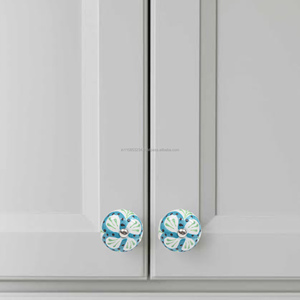 Bouton de meuble en céramique bleue fait main, poignée florale pour tiroir de cuisine, commode, armoire, décoration de meubles - Product Image 4