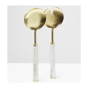 Ensemble de cuillères à salade en acier inoxydable de style américain avec manche en acrylique plaqué or PVD, ustensiles de cuisine, couverts - Product Image 2