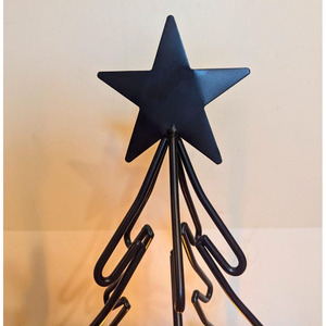 Charming Black Metal <b>Christmas</b> Tree Candle Holder Topped With A <b>Star</b> For Festive Holiday Table Decor And Warm Seasonal <b>Lighting</b> - Product Image 3
