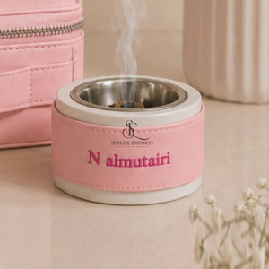 Custom PU Leather Round Incense <b>Burner</b>, Portable Resin Car Bukhoor Oud Holder Metal Cup, Personalized Gift Luxury Home Fragrance - Product Image 1