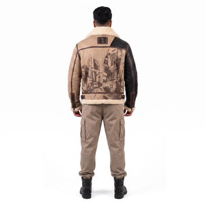 Custom Adults Men's Asymmetric <b>Shearling</b> B-3 <b>Jacket</b> Genuine Lambskin Leather Boxy Bomber Winter Thermal Windproof Eco-friendly - Product Image 2