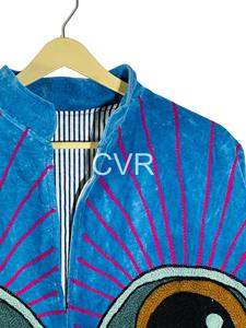 Plus Size Women's Velvet Eye Print Bohemian Casual Coat Full Sleeve Turn-<b>down</b> Collar Autumn Outerwear - Product Image 3