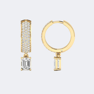 Pendientes colgantes tipo huggie con diamantes cultivados en laboratorio de 1.50 quilates, corte redondo y esmeralda, oro VVS2 EF, joyería lineal con pavé de formas múltiples - Product Image 4