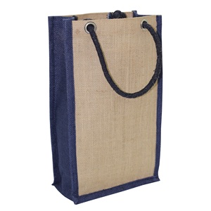 Sac de courses en jute réutilisable avec logo personnalisé, poignée en corde, laminé PP, pour mariage, plage, sac fourre-tout pour deux bouteilles - Product Image 3