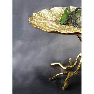 Luxurious Gold Lotus Leaf Cake Stand <b>Crafted</b> With A Textured Top And Unique Organic Branch Base For Stunning Dessert Displays - Product Image 4