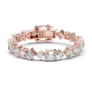 Pulsera de tenis de oro con diamantes de formas mixtas, pulsera de eternidad geométrica con esmeraldas de laboratorio de corte Asscher y Princess para mujer - Product Image 1