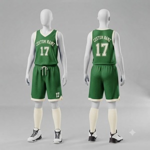 Conjunto de camiseta de baloncesto verde para hombre, uniforme de malla sin mangas con cuello en V, nombre personalizado, número 17, para todas las estaciones, ajuste regular para adultos - Product Image 1