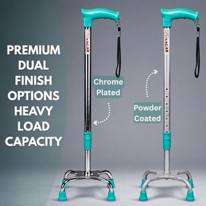 Bâton de marche à quatre pieds réglable en hauteur en acier doux pour personnes âgées et rééducation de la mobilité des patients - Product Image 3