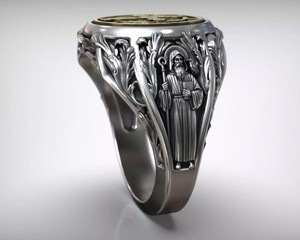 925 Sterling Silver <b>Black</b> Oxidized Gothic Style Cross Shape Saint Benedict Medallion Cocktail <b>Ring</b> - Product Image 2