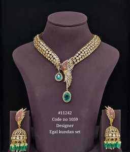 11242Egal Kundan Jewelry Set Necklace and <b>Earrings</b> Gold Plated Red Zircon <b>Wing</b> Design Ethnic Wedding Women's Fashion Jewelry - Product Image 2