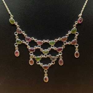 Étnico moderno 925 Plata sólida fina colgante encanto artesanal turmalina piedras preciosas racimo collar niños hechos a mano - Product Image 6