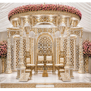 Magnifique Mandap de mariage de style romain en or blanc, Mandap Royal Vivah pour les mariages d'Inde du Sud, Mandap sur le thème du Manavarai d'Inde du Sud - Product Image 1