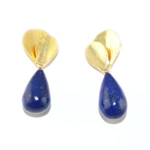 Boucles d'oreilles pendantes en laiton plaqué or 18 carats, style minimaliste, pierre de lapis-lazuli en forme de goutte, motif feuille, pour femmes et filles, vente en gros - Product Image 1