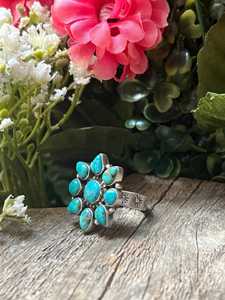 Anillo Ajustable Hecho a Mano con Turquesa Kingman, Plata de Ley, Estilo Bohemio del Suroeste, Joyería Artística, Regalo Artesanal para Ella - Product Image 3
