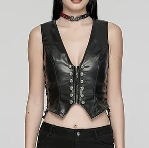 Gilet de moto en cuir sur mesure pour femme, sans manches, col en V, poches avant, coutures durables, coton, imperméable, écologique - Product Image 1