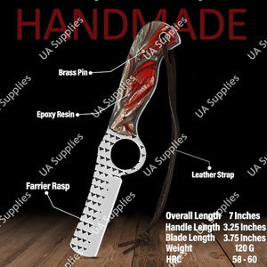 Cuchillos Multifuncionales de Alta Calidad Hechos a Mano, Profesionales, de Acero de Damasco, con Orificio para el Dedo, de 8 Pulgadas, Estilo Vaquero Occidental, para Cortar Cuernos de Toro - Product Image 6