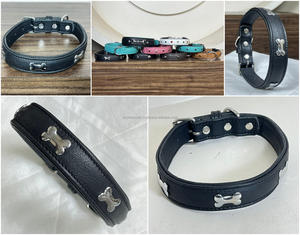 Premium Factory Wholesale Genuine Cowhide Leather Dog Collar with Metal <b>Bone</b> Multiple Design Neck Collar Accessory for Pets - Product Image 3