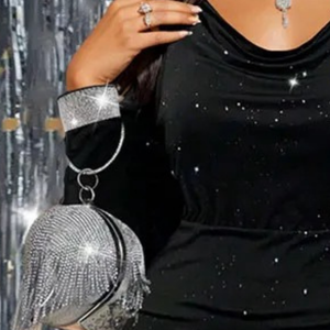 Plus Size Elegant <b>Black</b> Off The Shoulder <b>Long</b> <b>Sleeve</b> <b>Bodycon</b> <b>Dress</b> Women Fashion Slim Fit Party Evening <b>Dress</b> Sexy Formal Wear - Product Image 5