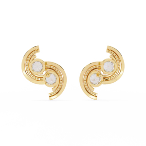 Luxury 18K Gold <b>Stud</b> <b>Earrings</b> With Round Brilliant Cut Diamonds Geometric Design For Women Everyday Wear - Product Image 3