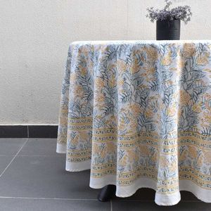 Floral Hand Block Printed Cotton Round 10 Seater Round 275 cms Washable Home Use Woven Design Well Absorbing 20 Sheet For Sale - Product Image 5