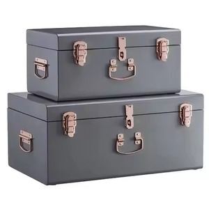 Ensemble de coffres de rangement gris anthracite mat en acier avec quincaillerie en cuivre, verrouillables, pour chambre à coucher, style moderne et minimaliste - Product Image 1