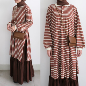 เสื้อทูนิคผู้หญิงแบบถักลายทางลำลองติดกระดุม - Product Image 3