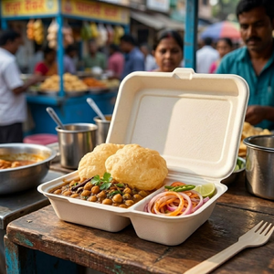 Caja desechable de bagazo tipo clamshell de 6x6 pulgadas |   Contenedor de Alimentos para Llevar, Ecológico y Compostable, Hecho de Pulpa de Caña de Azúcar, para Uso en Restaurantes - Product Image 4