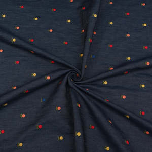 Tela de Mezclilla de Algodón Elegante con Bordado Floral Azul, Material Suave y Ligero para Vestidos, Chaquetas y Prendas de Moda - Product Image 1