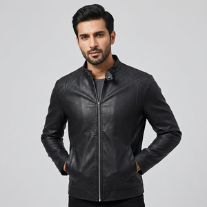 Fashionable <b>Warm</b> Thermal Leather <b>Jacket</b> Casual Slim Fit Biker Gear PU Stand Collar <b>Jacket</b> For Smooth Silhouette <b>jacket</b> for <b>men</b> - Product Image 1