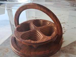 Low Price Wooden Divided Snack Bowl with Decorative Handle for Dry Fruits, Cashews, Almonds, Seeds and Home <b>Table</b> Serving - Product Image 6