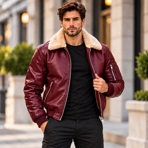 Men's Luxury Leather Bomber Jacket with <b>Stand</b> Collar Silk Lining <b>Vintage</b> Winter Biker <b>Coat</b> Wholesale Supplier - Product Image 6