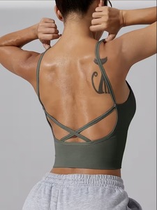 Soutien-gorge de sport blanc en nylon et élasthanne de qualité supérieure |   Débardeur de yoga à dos croisé |   Brassière de sport longue à compression et effet push-up - Product Image 4