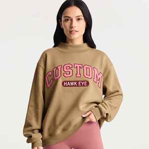 Custom Embroidered Streetwear Soft Cotton Mockneck Pullover Sweater <b>Jumper</b> Fleece Oversized Women Mock Neck Sweatshirt - Product Image 1
