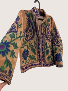 Veste en velours brodée florale bohème, col mandarin, manches longues, grande taille, vêtements d'extérieur décontractés pour adultes, automne - Product Image 3