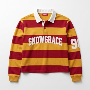 Polo à manches longues rayé Snowgrace, col rabattu, manches longues, logo brodé, jersey unisexe pour adulte - Product Image 1