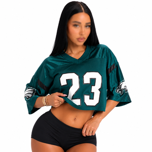 Camiseta Deportiva Corta de Fútbol Americano para Mujer, Estilo Oversize con Hombros Caídos, Malla Transpirable, Fabricación OEM con Marca Privada - Product Image 2