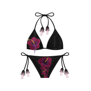 Ensemble de bikini perlé d'été pour femme avec décolleté halter, maillot de bain micro triangle uni et string, ensemble 2 pièces pour femme - Product Image 5