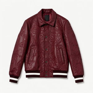 Chaqueta Bomber de Cuero Genuino con Estampado Floral para Hombre, Cuello Camisero, Estilo Casual, Corte Regular, Otoño, Venta al Por Mayor, Exportación OEM - Product Image 1
