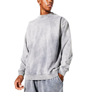 Sudadera Transpirable Ecológica de Invierno, Corte Regular, Alta Calidad, Lavado Ácido, Cuello Redondo Informal, Sudadera de Felpa 100% Algodón para Hombre - Product Image 1